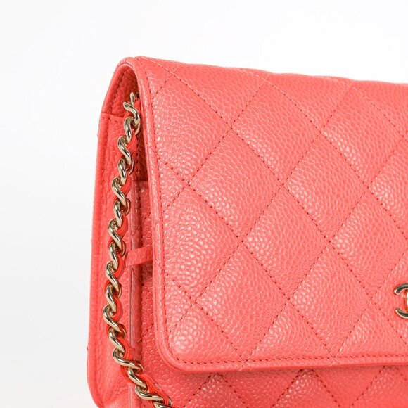 Chanel Coral Pink Caviar Quilted Classic Wallet on Chain - Picture 7 of 14